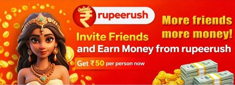 Rupee Rush referral program guide - how to invite friends earn bonus and increase daily income earning app tutorial